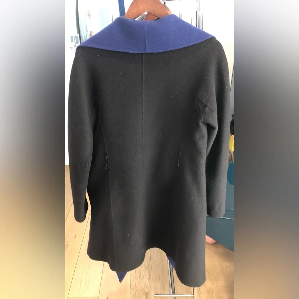 DIANE VON FURSTENBERG Women’s Blue / Black Jenna Belted Reversible Wool Coat (S) - Picture 3 of 6